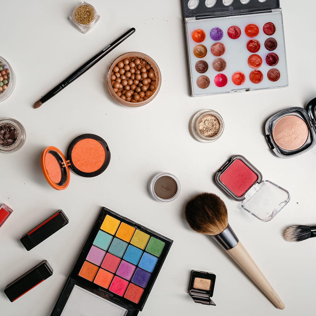 Make-up products on a white background